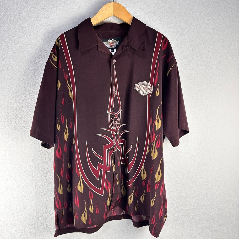 Harley‎ Davidson Vintage Tribal Flame Camp Shirt Sz XXL